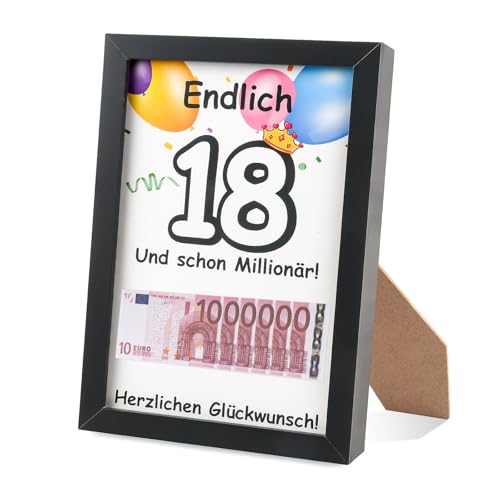 Geschenk 18. Geburtstag Mädchen & Junge,Lustiges Geldgeschenk,Deine Erste Million Geschenk,Kreative Geldgeschenke Verpackung mit Bilderrahmen von Maxmoc