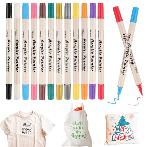 Maxmoc Textilstifte Waschmaschinenfest,6 Stück Acrylstifte Weiß,1-5mm Dual Tip Textilmarker,Wasserfeste Stoffmalstifte Textilfarbe Weiß (Farbe) von Maxmoc