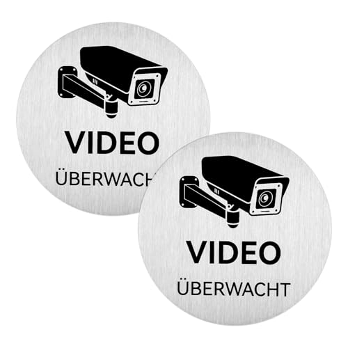 Schild Videoüberwachung,2 Stück Aufkleber Videoüberwachungs,Aluminium Achtung Videoüberwachung Schild,Selbstklebend Schilds Kameraüberwachung für Öffentliche und private Orte（10 cm Rund） (2) von Maxmoc