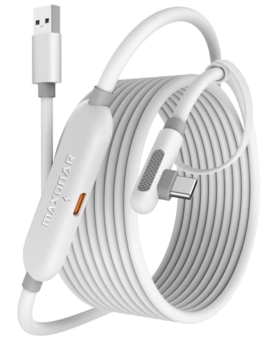 Maxonar Link Kabel mit Ladeanschluss 5m Kompatibel mit Meta Quest 3/Quest 3S/Oculus Quest 2/Pico 4, PC Steam VR Headset Zubehör High Speed 5Gbps USB 3.0 to USB-C Kabel (Weiß) von Maxonar