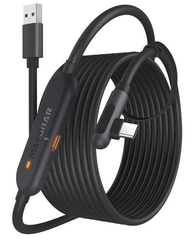 Maxonar Link Kabel mit Ladeanschluss 6m Kompatibel mit Meta Quest 3/Quest 3S/Oculus Quest 2/Pico 4, PC Steam VR Headset Zubehör High Speed 5Gbps USB 3.0 to USB-C Kabel (Schwarz) von Maxonar