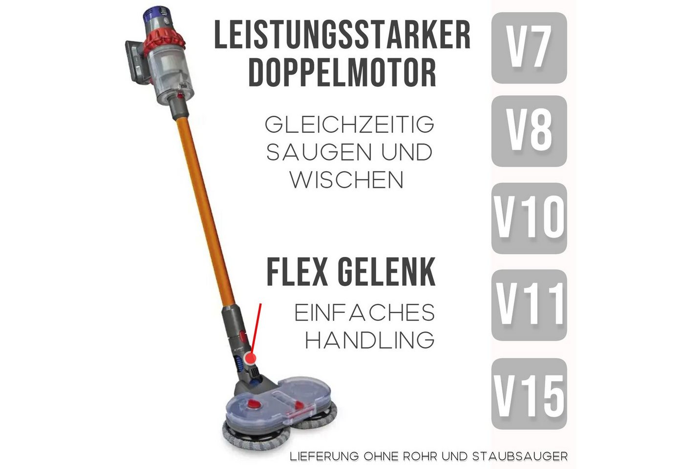 Maxorado Bodendüse Für Dyson Wisch Aufsatz Wischer und Sauger V7 V8 V10 V11 V15, Zubehör für Dyvon V7, Dyson V8, Dyson V10, Dyson V11, Dyson V15, (3-tlg), Um gleichzeitig zu Saugen & zu Wischen von Maxorado