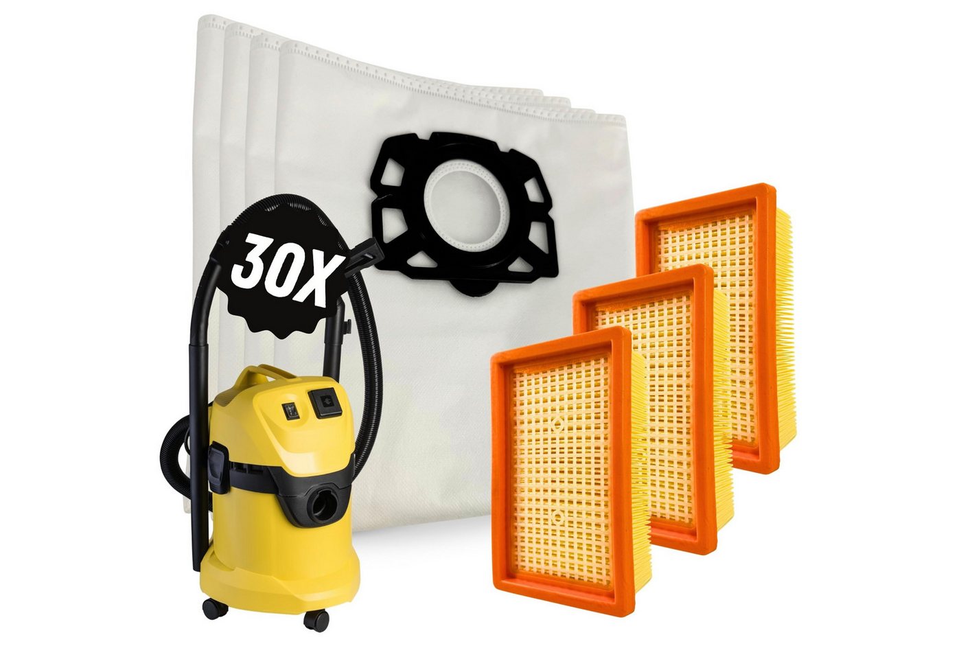 Maxorado Staubsaugerbeutel Ersatzteile Set 30 Beutel 3 Filter kompatibel mit Kärcher WD4 WD5 WD6, passend für Kaercher, Nass- und Trockensauger Vliesfilterbeutel von Maxorado