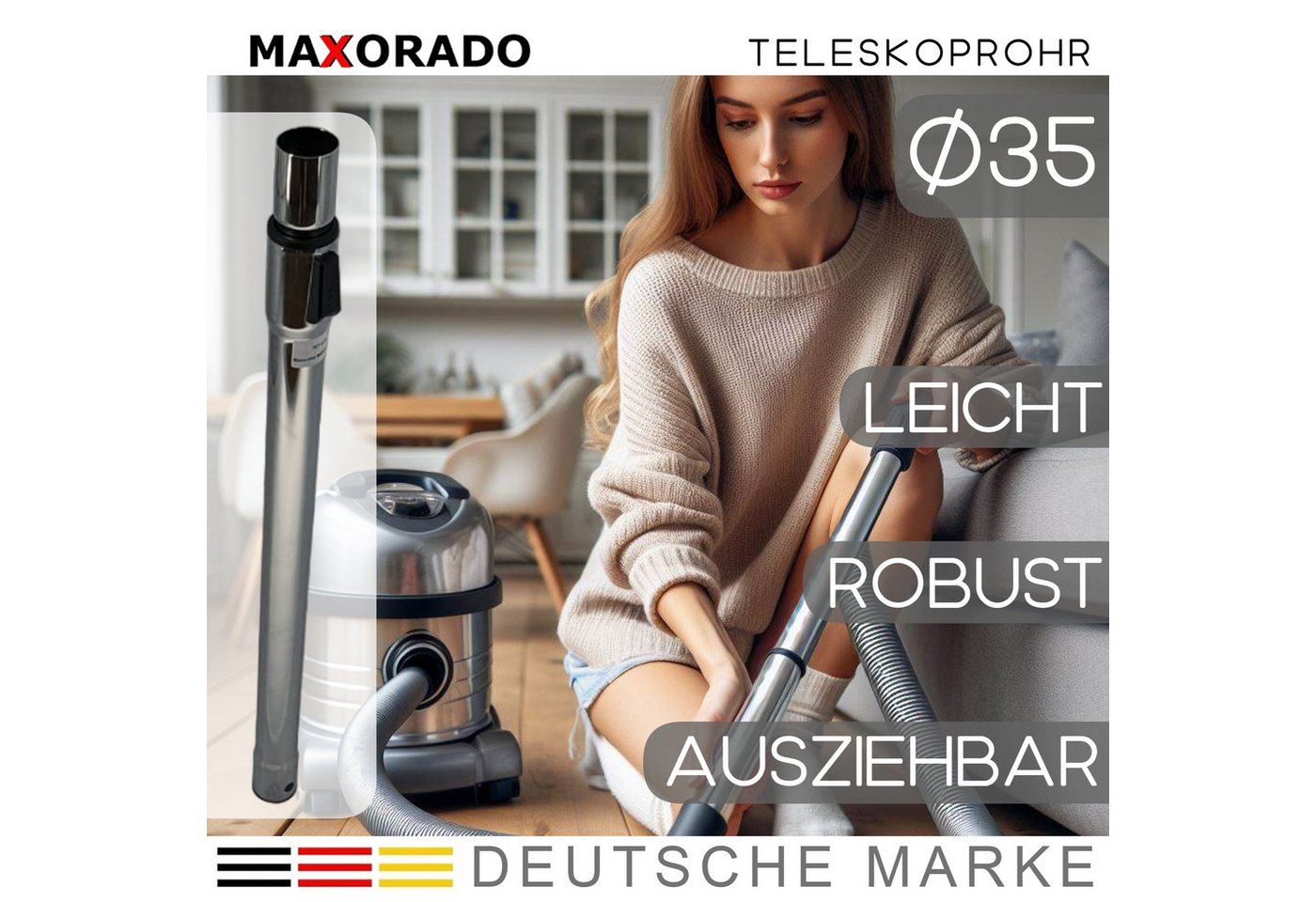 Maxorado Staubsaugerrohr Staubsauger Rohr für VSZ31456 Z 3.0 compressorTechnology VSZ3 VSZ3B320, Zubehör für Bodenstaubsauger, Nass- und Trockensauger, Industriestaubsauger, für Kärcher Bosch Siemens Parkside 35mm NW35 von Maxorado