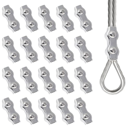 20 Stück 0,35 cm M3 Drahtseilklemme M3 Edelstahl Duplex Drahtseilklemmen 2-Pfosten Drahtseilklemmen Kabelclips für Drahtseil Abspannleine Metall Zaun Antenne Wäscheleine Takelage Hardware von Maxqzin