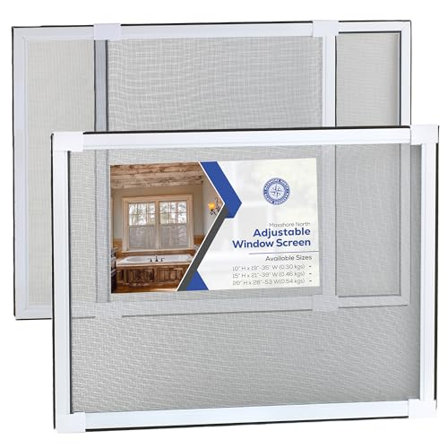 Maxshore North Verstellbarer Fensterschutz, 50,8 x 71–134 cm (H x B) – 2 Stück ausziehbarer, pulverbeschichteter Aluminiumrahmen – komplett mit Fiberglas-Netz und Filz-Dichtungsleiste von Maxshore North