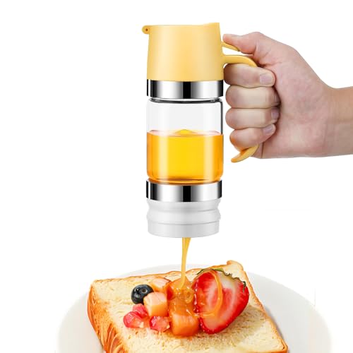 Maxspace Honigspender Glas, 300ml Kein Tropfen Design Sirup Spender mit Ständer, Honigspender Tropffrei Glas für Restaurant Küchen (Gelb) von Maxspace