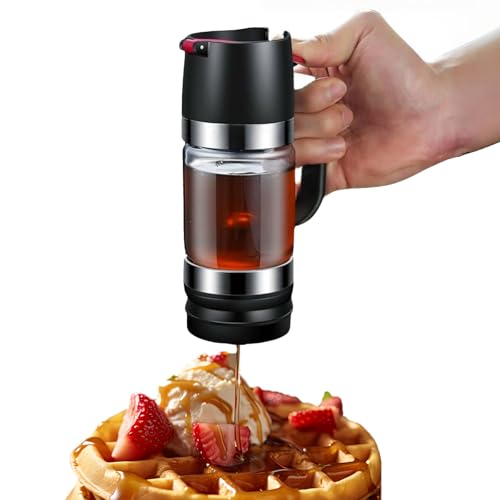 Maxspace Honigspender Glas, 300ml Kein Tropfen Design Sirup Spender mit Ständer, Honigspender Tropffrei Glas für Restaurant Küchen (Schwarz) von Maxspace