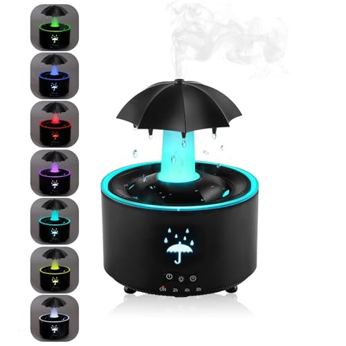 Maxspace Regenschirm-Luftbefeuchter, 300ML Rotierender Luftbefeuchter Schlafzimmer mit Fernbedienung und Timer-Funktion, 7-Farben LED Air Humidifier für ein Wohnzimmer Zimmer Kinderzimmer (Schwarz) von Maxspace