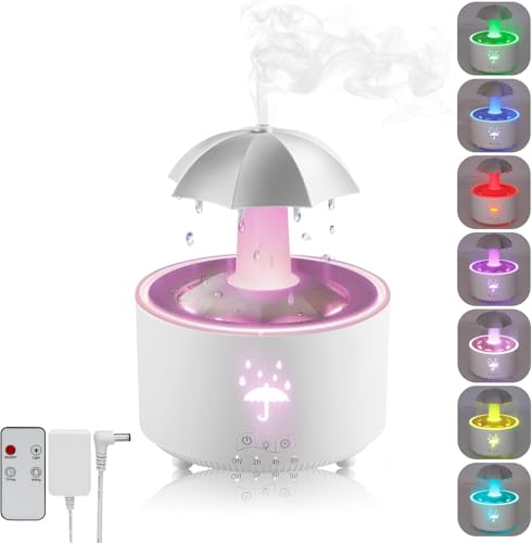 Maxspace Regenschirm-Luftbefeuchter, 300ML Rotierender Luftbefeuchter Schlafzimmer mit Fernbedienung und Timer-Funktion, 7-Farben LED Air Humidifier für ein Wohnzimmer Zimmer Kinderzimmer (Weiß) von Maxspace