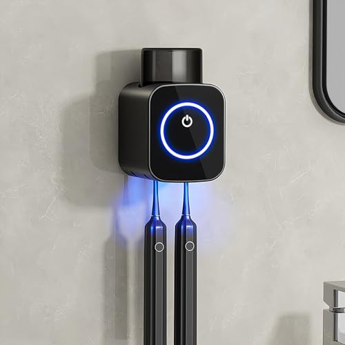 Maxspace UV-Zahnbürste Sanitizer, Zahnputzbecherhalter Ohne Bohren mit Sterilisation, Timing-Funktionen & Kontrollleuchte, Zahnbürsten Sterilisator mit UV licht für Bäder (Schwarz) von Maxspace