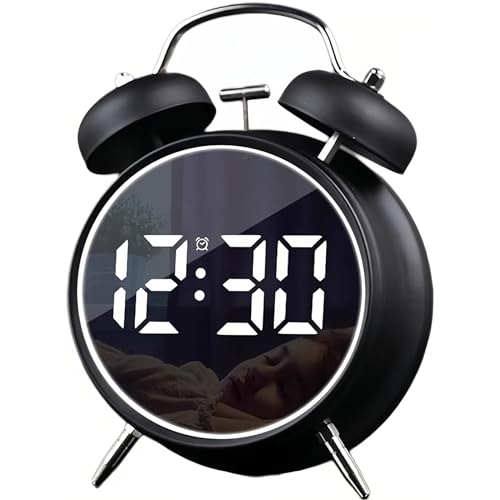 Maxspace Wecker Digital, LED Doppelglockenwecker mit Große Ziffern Display Kalender und Temperaturanzeige, USB Wiederaufladbar Batteriebetrieben Wecker Laut für Tiefschläfer Kinder Senioren (Schwarz) von Maxspace