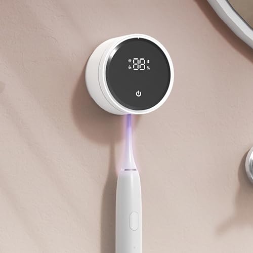 UV-Zahnbürsten-Desinfektionsmittel, Zahnbürstenhalter zur Wandmontage mit Trocknen & Timing-Funktionen, Wiederaufladbarer Zahnbürsten Sterilisator mit 3 Halterungen für Badezimmer (Weiß) von Maxspace