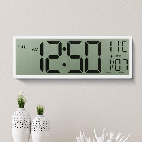 Maxstar 15'' große Digitale Wanduhr, großes LCD-Display mit Jumbo-Zahlen, batteriebetrieben, automatische Sommerzeit, Temperatur, Datum, Wanduhren für Wohnzimmer, Schlafzimmer, Küche for ältere von Maxstar