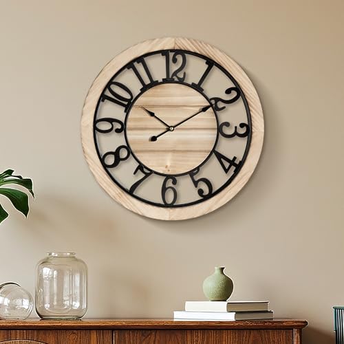 Maxstar Wanduhr Wohnzimmer im Landhausstil, 40 cm Vintage Wanduhr Holz mit Metallrahmen, ohne Tickgeräusche für Schlafzimmer, Küche, Büro und Schule, mit arabischen Ziffern Maxstar Wanduhr Wohnzimmer im Landhausstil, 40 cm Vintage Wanduhr Holz mit Metallrahmen, ohne Tickgeräusche für Schlafzimmer, Küche, Büro und Schule, mit arabischen Ziffern von Maxstar