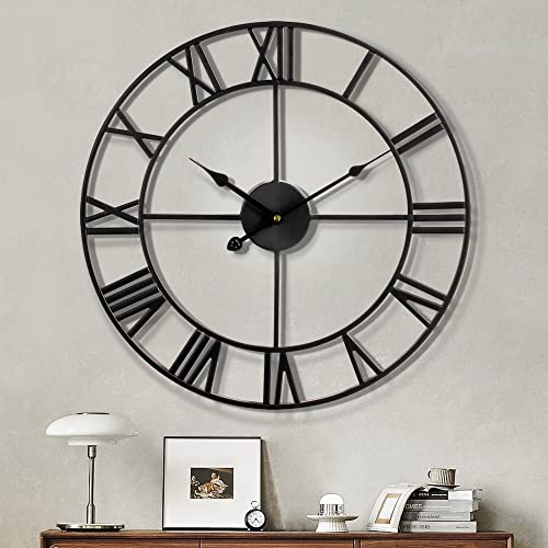 Moderne römische Ziffern große Wanduhren Leichtes Tickende Runde Metall stille Wanduhr für Wohnzimmer, Küche, Schlafzimmer, Garten Vintage Wanduhren Dekor-Schwarz 40cm von Maxstar