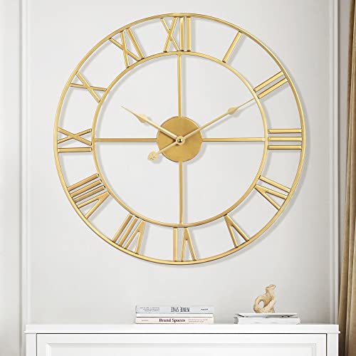 Moderne römische Ziffern große Wanduhren Nicht tickende Runde Metall stille Wanduhr für Wohnzimmer, Küche, Schlafzimmer, Garten Vintage Wanduhren Dekor-Gold 40cm von Maxstar