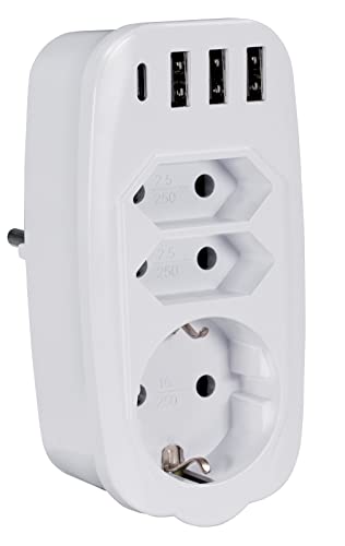 MaxTrack Mehrfachadapter mit USB Ladefunktion NV81L - Steckdosenadapter USB C, Mehrfachstecker für Steckdose - 7in1, Universelles Ladegerät für 7 Geräte - USB A und USB C Buchsen - CEE 7/7 Stecker von Maxtrack