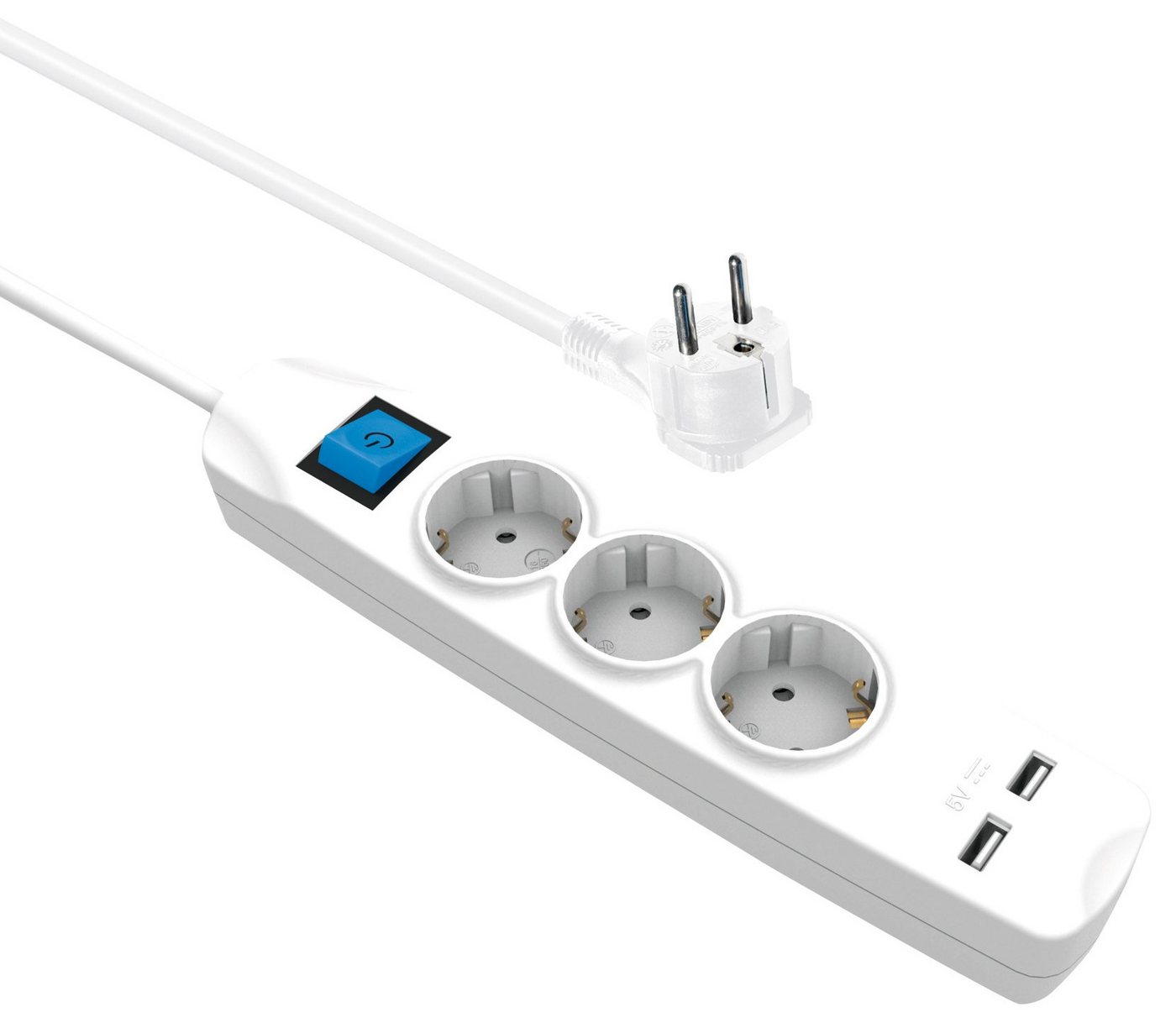 Maxtrack Steckdosenleiste (Kabellänge 1.5 m), 3-fach Steckdosenleiste mit flachem Winkelstecker und 2x USB von Maxtrack