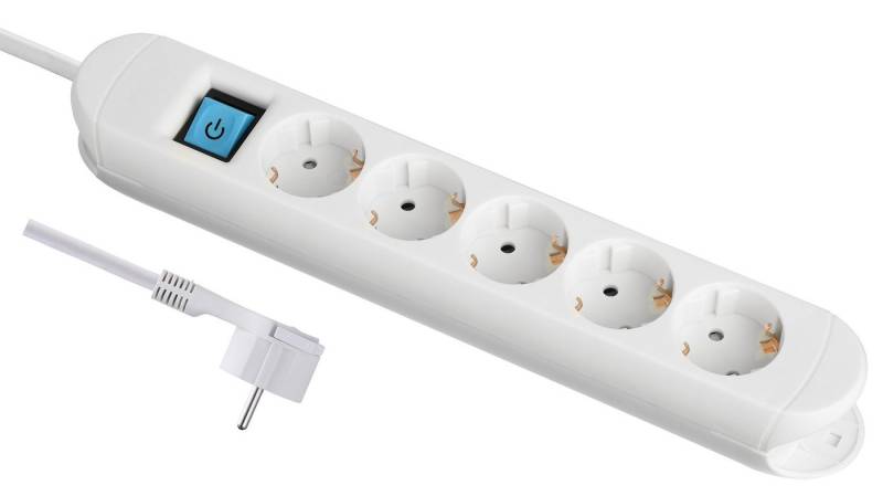 Maxtrack Steckdosenleiste (Kabellänge 1.5 m), 5-fach Steckdosenleiste mit flachem Stecker + Magnetbefestigung von Maxtrack