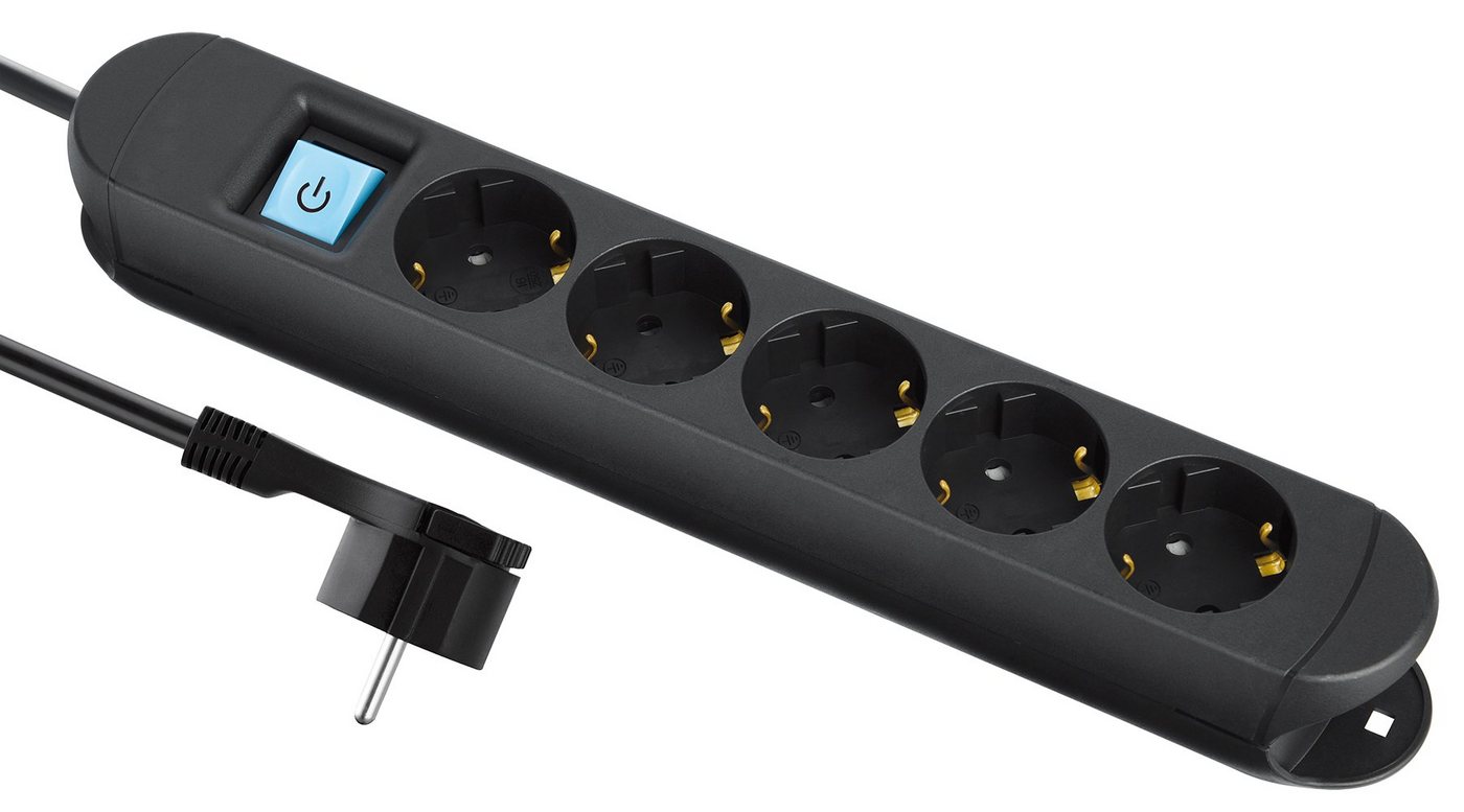 Maxtrack Steckdosenleiste (Kabellänge 3 m), 5-fach Steckdosenleiste mit flachem Stecker + Magnetbefestigung von Maxtrack