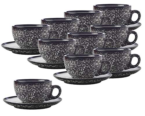 10er SET Maxwell & Williams AX0358 CAVIAR GRANITE Tasse mit Untertasse, Premium-Keramik von Maxwell & Williams