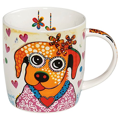 Maxwell & Williams DI0104 Kaffee- Tasse 400 ml – Smile Style – Porzellan bauchig, mit buntem Motiv Hund, Geschenkbox von Maxwell & Williams