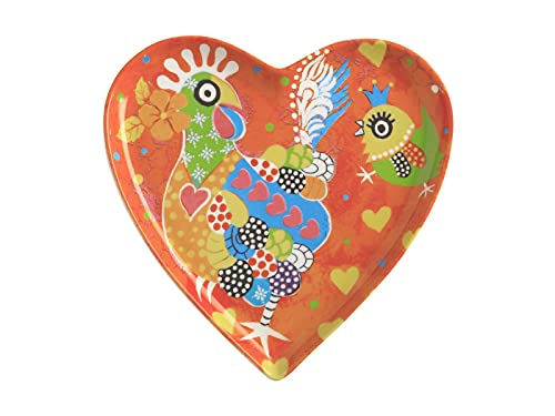 Maxwell & Williams Beilagenteller in Herzform, mit Chicken Dance Hühner Motiv, in Geschenkbox, Porzellan, Orange, 15,5 cm, "Love Hearts" von Maxwell & Williams