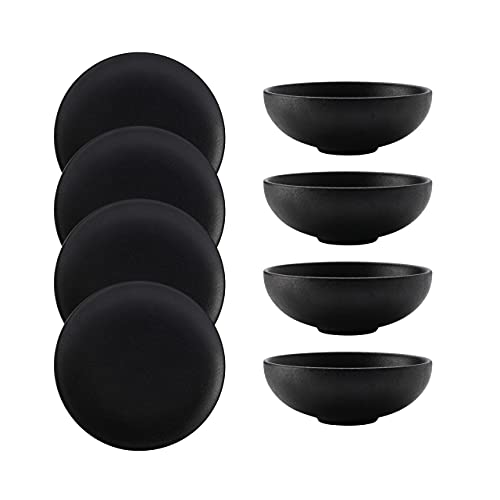 Maxwell & Williams Caviar Black Dinner-Set 8-tlg., 4x Teller, 4x Schalen, Premium-Keramik, Schwarz, AX0002-01, in Geschenkbox von Maxwell & Williams