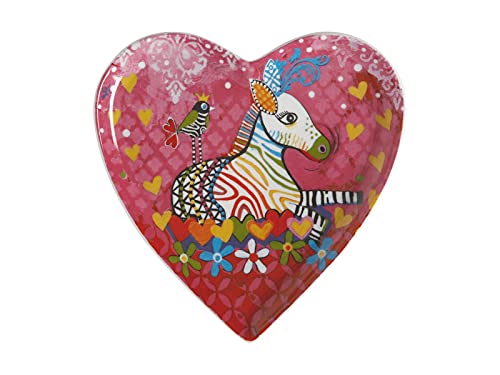 Maxwell & Williams Beilagenteller in Herzform, mit "Zig Zag Zeb" Zebra Motiv, in Geschenkbox, Porzellan, Rosa, 15,5 cm, "Love Hearts" von Donna Sharam von Maxwell & Williams