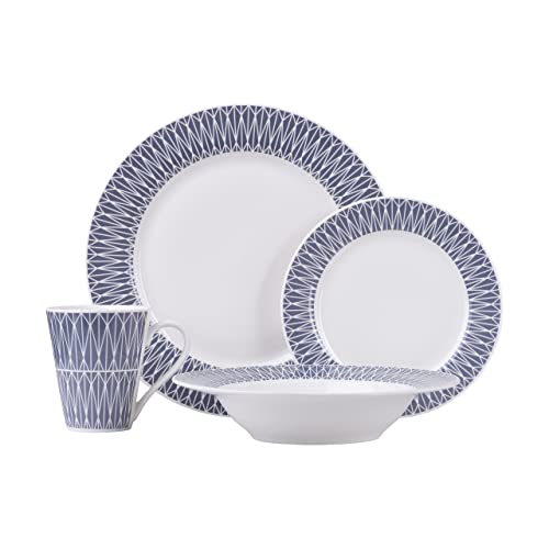Maxwell & Williams II0104 Dinner-Set 16-tlg – Porzellan mit verziertem Rand – Zenith, Teller & Tassen, Blau, Geschenkbox von Maxwell & Williams