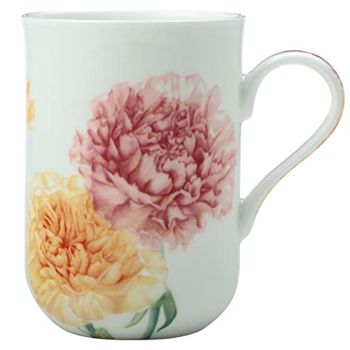 Maxwell & Williams JY0040 Kaffee-Tasse 350 ml – Serie Floriade – Bone China Porzellan Weiß glatt – in Geschenkbox, Nelke von Maxwell & Williams