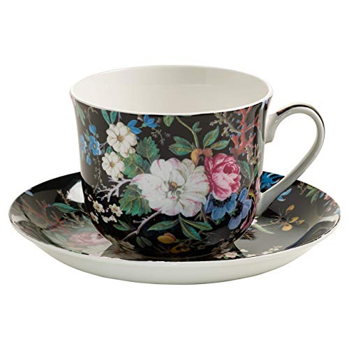 Maxwell & Williams WK01300 Tasse mit Untertasse 480 ml, Kilburn Bone China Porzellan bunt, Geschenkbox, Midnight Blossom von Maxwell & Williams