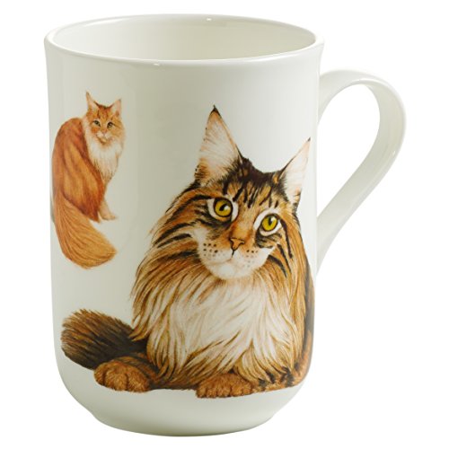 Maxwell & Williams PB0718 Tasse 330 ml rund – Pets – Bone China Porzellan Weiß, Geschenkbox – Motiv Maine Coon Katze von Maxwell & Williams