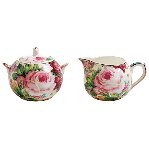 Maxwell & Williams S311225 Royal Old England Milch und Zucker Set, 2 Einheiten, Porzellan, grün/rosa, 19 x 10.5 x 8 cm von Maxwell & Williams