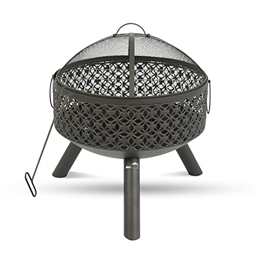 MaxxGarden Feuerschale - Für Den Garten - Outdoor Feuerstelle mit Stab - Feuerstelle Garten - Faltbare mit Grillrost - Mit Funkenschutz - Stahl - Ø52cm - Schwarz von MaxxGarden