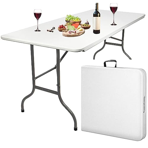 MaxxGarden Campingtisch Klappbar - Klapptisch Camping - Buffettisch - Tisch Multifunktionstisch Mit Griff - 180x74x74cm - Wetterfest Tragbar - Kunststoff - Faltbar - Gartentische - Weiß von MaxxGarden