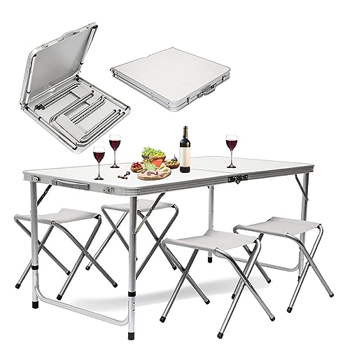 MaxxGarden Klapptisch - Campingtisch Klappbar Set mit Stühlen - Klappbar Picknicktisch - Camping Tisch - Klapptisch Garten Hochwerti - 120x60x60 cm - Praktisches Tragesystem - Weiß von MaxxGarden