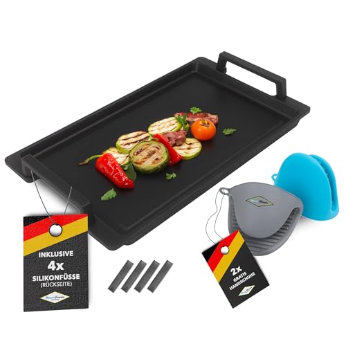 MaxxGoods - Aluminiumguss Grillplatte Teppanyaki (41x24x2,5cm) für Induktion & alle gängigen Herdplatten - Keramikoberfläche - Antihaftversiegelung - Antirutsch - Made in Germany - PFOA Frei von MaxxGoods