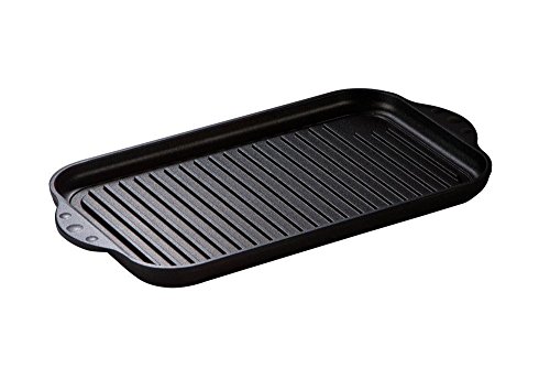 MaxxGoods - Aluminiumguss Grillplatte komplett gerippt - 37,5x22,8x2,5cm - für Induktion & alle gängigen Herdplatten - Keramikoberfläche - Antihaftversiegelung - Made in Germany - PFOA Frei von MaxxGoods