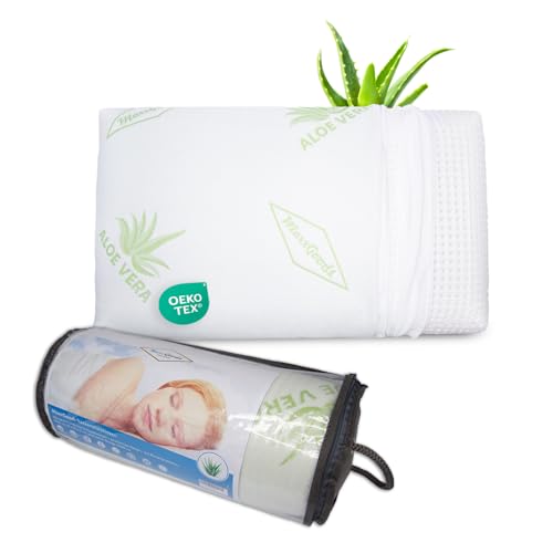 MaxxGoods orthopädisches Kissen, Nackenstützkissen aus Visco Gelschaum mit Aloe Vera Schutzbezug & Innenbezug 100% Baumwolle - Kopfkissen für Wasserbetten, Kinder, Bauchschläfer (42cm x 70cm x 10cm) von MaxxGoods