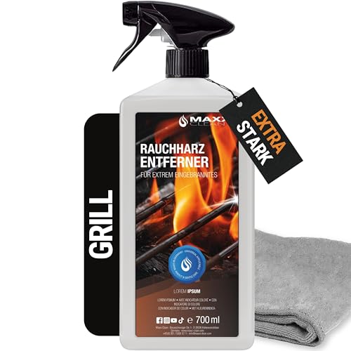 MAXXI CLEAN | Grillreiniger & Rauchharzentferner - das Original | 1x 700 ml in Sprühflasche extra stark [+] mit Tuch | Backofen- und Grillreiniger Konzentrat für Gasgrill, Edelstahl, Gusseisen von Maxxi Clean
