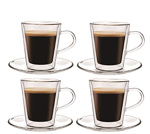 Maxxo Doppelwandige Gläser Doppio Set 4x 100 ml Kaffee Thermogläser mit Schwebe-Effekt beständige Kaffeegläser von maxxo