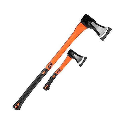 MaxxTools Axt - Set 2 Stück - Spalthammer - Beil Axt - 3kg und 37cm - Outdoor Axt - Spaltaxt für Holz - Schwarz/Orange von Maxxtools