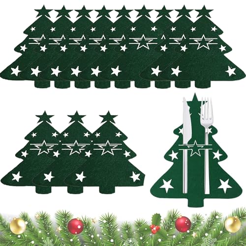 12 Stück Weihnachtsbaum Besteckhalter Weihnachtsbaum Geschirr Taschen Weihnachten Bestecktasche Weihnachten Esstisch Dekoration Gabeln Löffel Besteckbeutel Tischdeko Für Weihnachten Deko (Grün) von May Huang