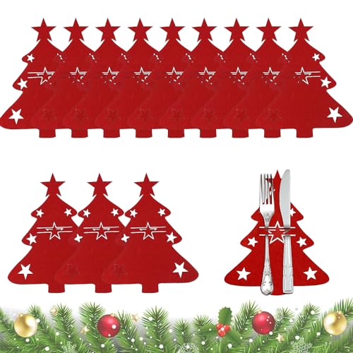 12 Stück Weihnachtsbaum Besteckhalter Weihnachtsbaum Geschirr Taschen Weihnachten Bestecktasche Weihnachten Esstisch Dekoration Gabeln Löffel Besteckbeutel Tischdeko Für Weihnachten Deko (Rot) von May Huang