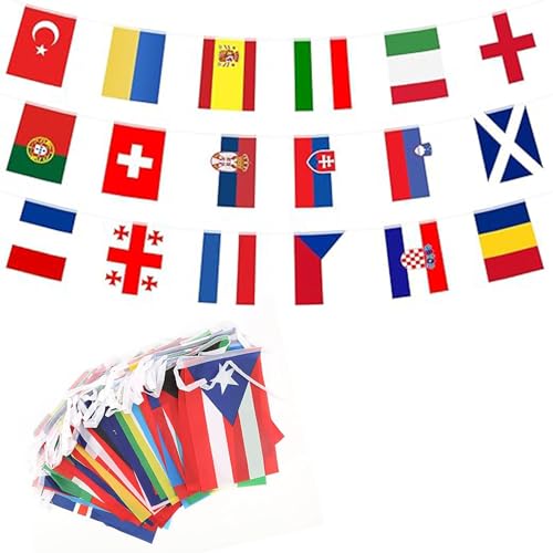 May Huang Flaggenkette 100 Länderflaggen Girlande Weltflaggen, Fahnen Wimpelkette Länder, 100 Länder Fahne, Dekorationen für Bar & Restaurant, Weltmeisterschaft, Internationale Sportfeier von May Huang