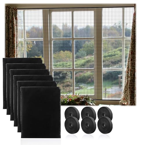 May Huang 6 Stück Fliegengitter Fenster, 150x130cm Fliegennetz Fenster mit 6 Rollen Selbstklebend, Insektenschutz Fenster, Moskitonetz Fenster, hält Fliegen/Mücken Draußen (Schwarz) von May Huang