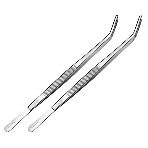 2er Set Kochpinzette 30 cm lang - gebogen -Küchenpinzette - Grillpinzette - Grillzange - Edelstahl von May
