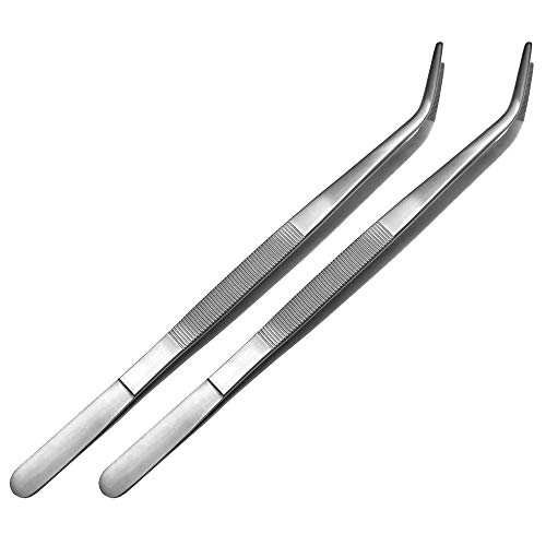 May 2er Set Kochpinzette 35 cm lang - gebogen - Küchenpinzette - Grillpinzette - Grillzange - Edelstahl von May